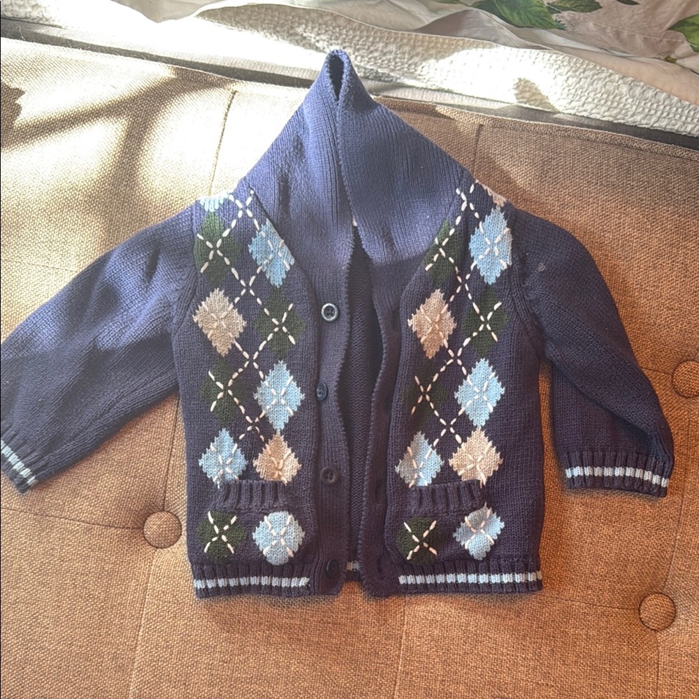 GAP Navy Blue Argyle Kids Cardigan